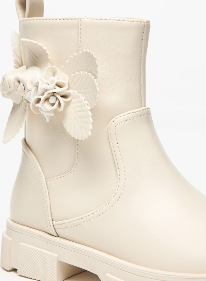 Little Missy Girls Floral Accent Ankle Boots with Zip Closure - Image 5