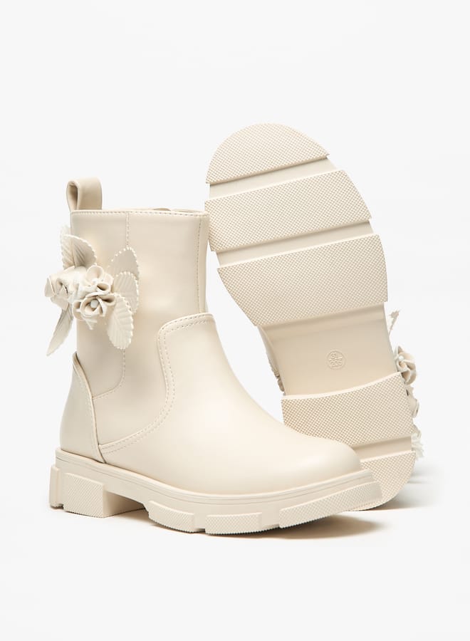 Little Missy Girls Floral Accent Ankle Boots with Zip Closure - Image 4