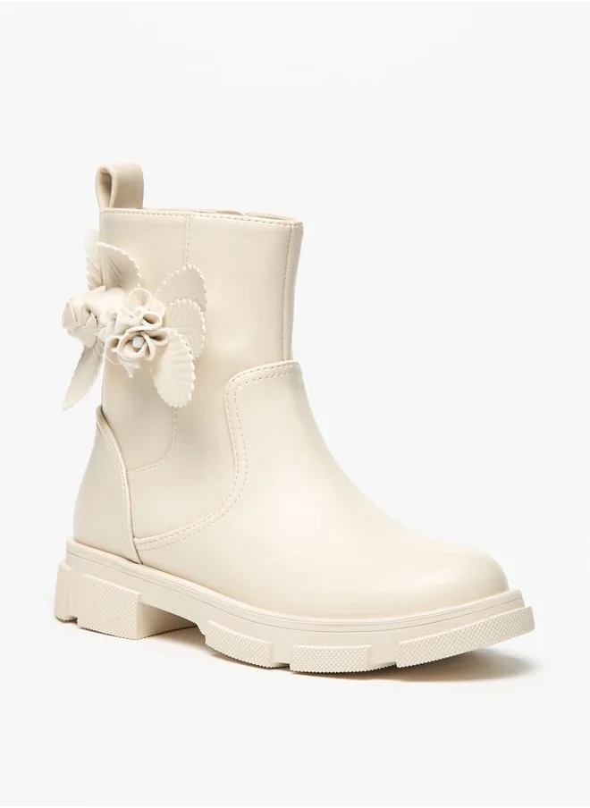Little Missy Girls Floral Accent Ankle Boots with Zip Closure