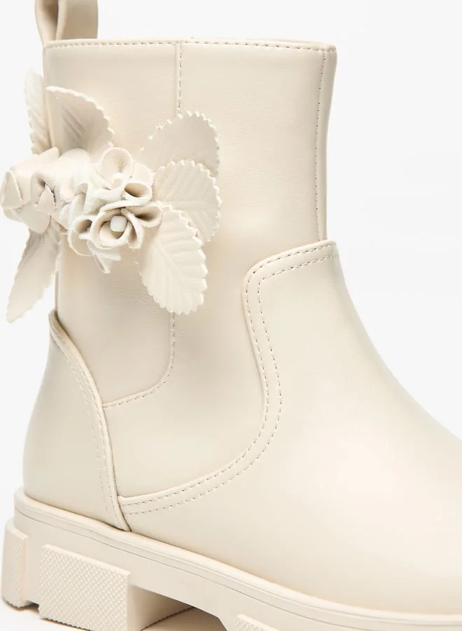 Little Missy Girls Floral Accent Ankle Boots with Zip Closure