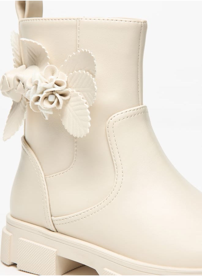 Little Missy Girls Floral Accent Ankle Boots with Zip Closure  - Image 5
