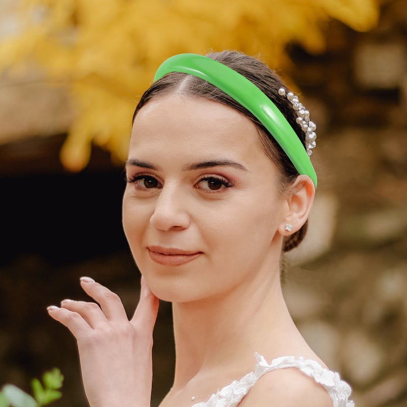 Color Wide-brimmed Headbands Non- PU Leather Hair Band Hair for Women (Green) - Image 3