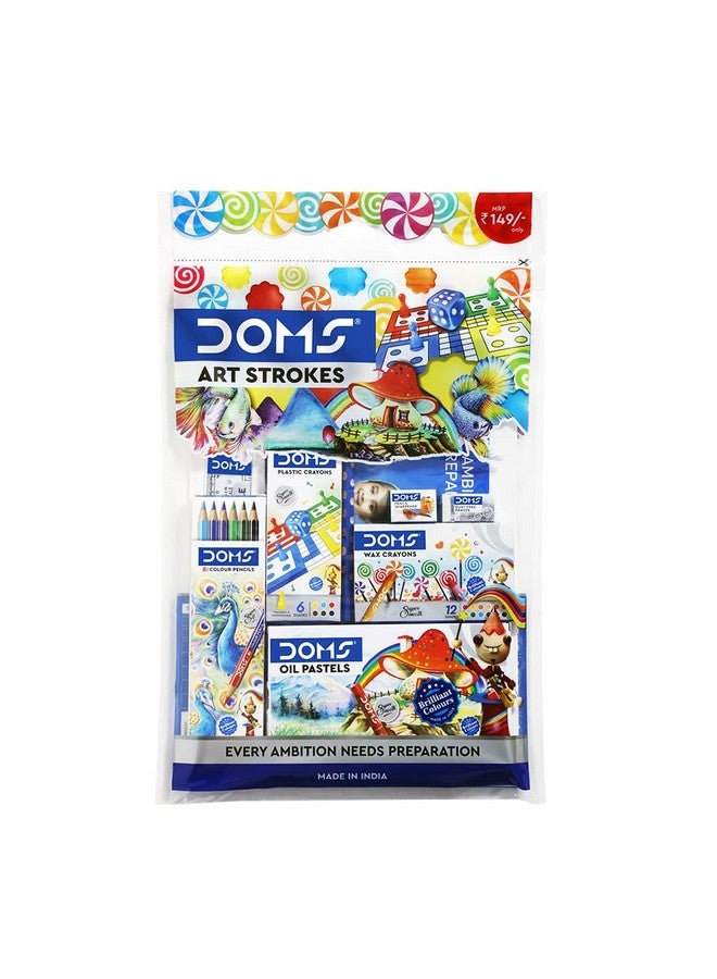 Doms Art Strokes Kit | Perfect Value Pack | Kit for Creative Minds | Gifting Range for Kids | Combination of 10 Stationery Items | Pack of 1 - Image 1
