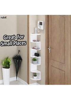 Rubik Corner Shelf 5-Tier Floating Wall Shelf with Zigzag Design, Bookshelf Floating Corner Shelf (White)  - Image 2