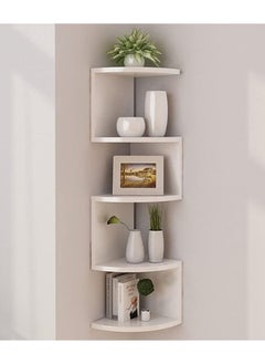 Rubik Corner Shelf 5-Tier Floating Wall Shelf with Zigzag Design, Bookshelf Floating Corner Shelf (White)  - Image 3