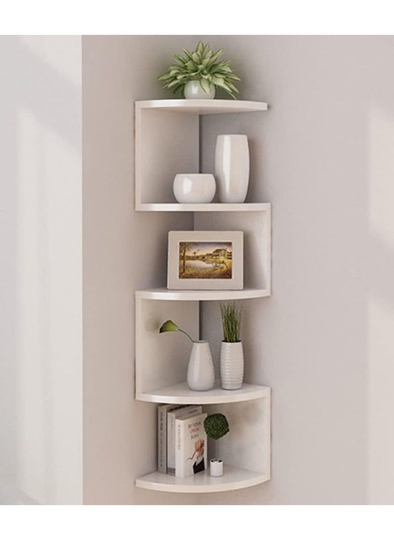 Rubik - Corner Shelf 5-Tier Floating Wall Shelf with Zigzag Design, Bookshelf Floating Corner Shelf (White) - Image 1