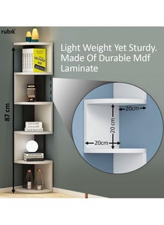 Rubik Corner Shelf 5-Tier Floating Wall Shelf with Zigzag Design, Bookshelf Floating Corner Shelf (White)  - Image 4