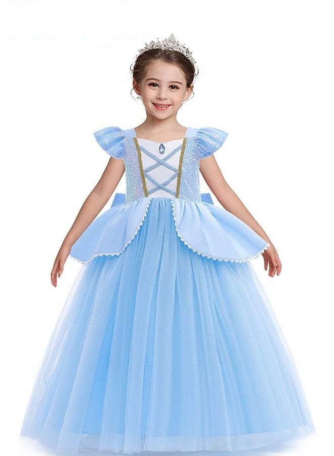 DURKU Princess Cinderella Costume Set for Girls, Elegant Skirt with Bow for Evening Party Performance, Size: 140 cm - Image 1