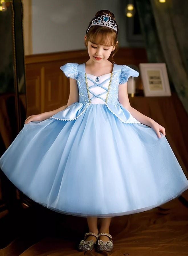 DURKU Princess Cinderella Costume Set for Girls, Elegant Skirt with Bow for Evening Party Performance, Size: 140 cm - Image 2