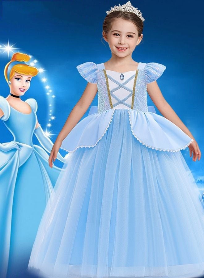 DURKU Princess Cinderella Costume Set for Girls, Elegant Skirt with Bow for Evening Party Performance, Size: 140 cm - Image 3