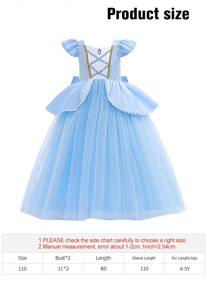 DURKU Princess Cinderella Costume Set for Girls, Elegant Skirt with Bow for Evening Party Performance, Size: 140 cm - Image 5