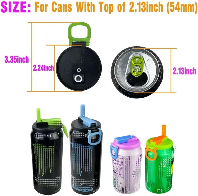 DIPESI 4 Pack Soda Can Lids with Straws,Inspired by Energy Drink Can Colors – Fits fit Standard 12oz/16oz Cans - Image 4