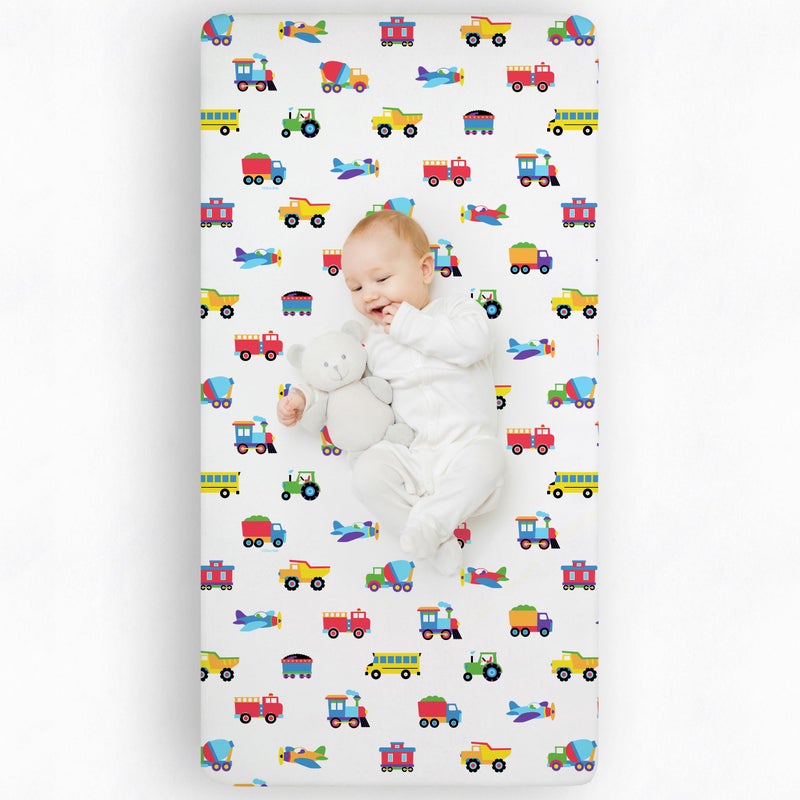 Wildkin Kids 100% Cotton Flannel Fitted Crib Sheet For Boys & Girls  Crib Sheets Measures 52 X 28 Inches  Kids Crib Sheets Super Soft & Breathable Material (Trains  Planes & Trucks) - Image 1