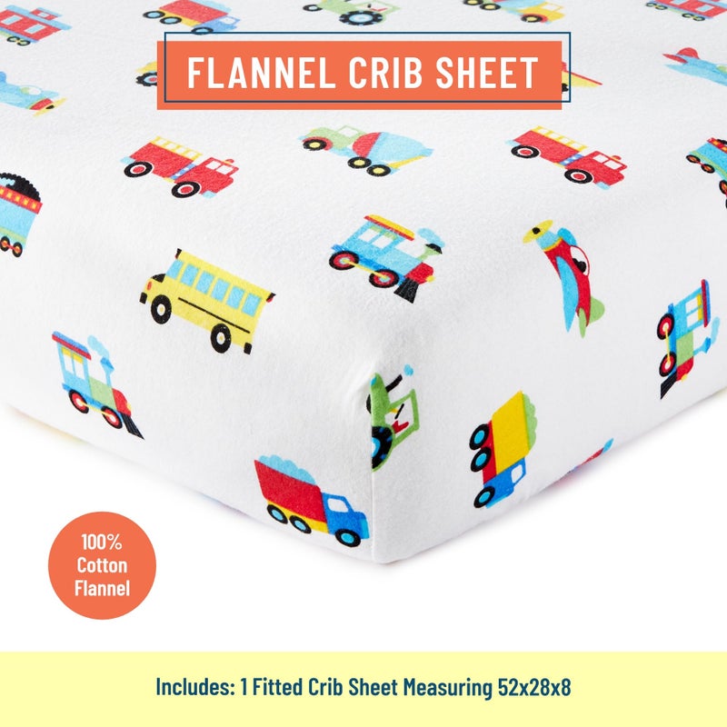Wildkin Kids 100% Cotton Flannel Fitted Crib Sheet For Boys & Girls  Crib Sheets Measures 52 X 28 Inches  Kids Crib Sheets Super Soft & Breathable Material (Trains  Planes & Trucks) - Image 3
