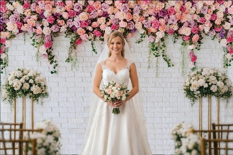LTLYH 7x5ft White Brick Wall Floral Backdrop with Hanging Flowers – Spring Garden Photo Backdrop for Bridal Shower, Baby Shower, Birthday Party, Wedding Photography Decoration - Image 2