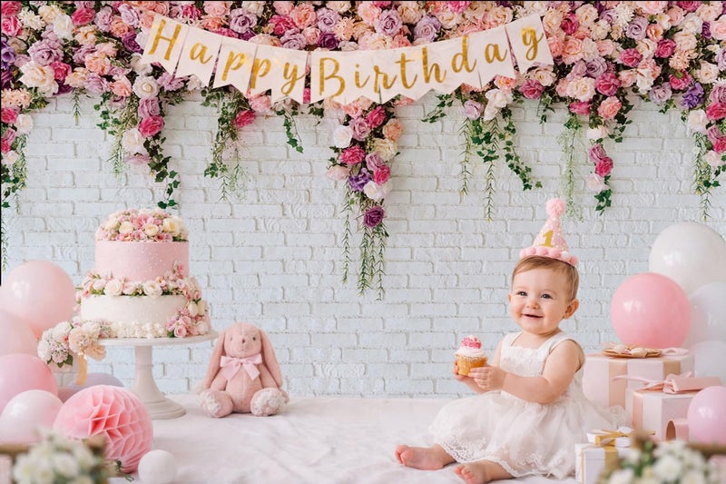 LTLYH 7x5ft White Brick Wall Floral Backdrop with Hanging Flowers – Spring Garden Photo Backdrop for Bridal Shower, Baby Shower, Birthday Party, Wedding Photography Decoration - Image 4