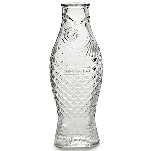 Serax Glass Water Pitcher  Fish  Fish glassware by Paola Navone  Wine Carafe Decanter 2874 fl oz  Clear Bottle Container for hot and cold Drinks  Beverage Dispenser for Fridge  Suitable as Vase