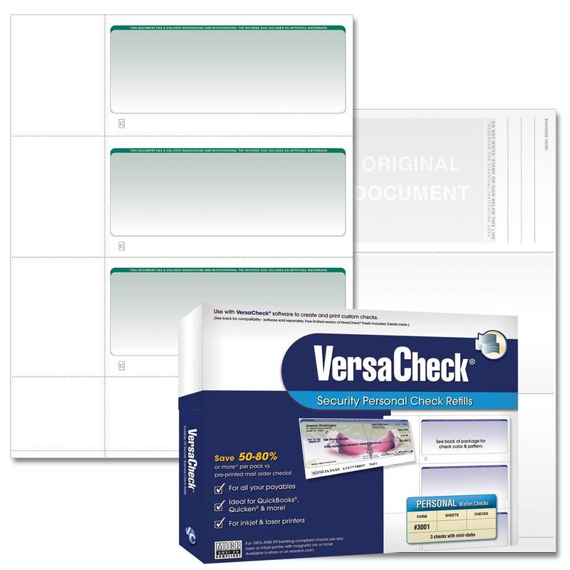 VersaCheck Secure Checks - 750 Blank Business or Personal Wallet Checks - Green Graduated - 250 Sheets Form #3001-3 Per Sheet - Image 4