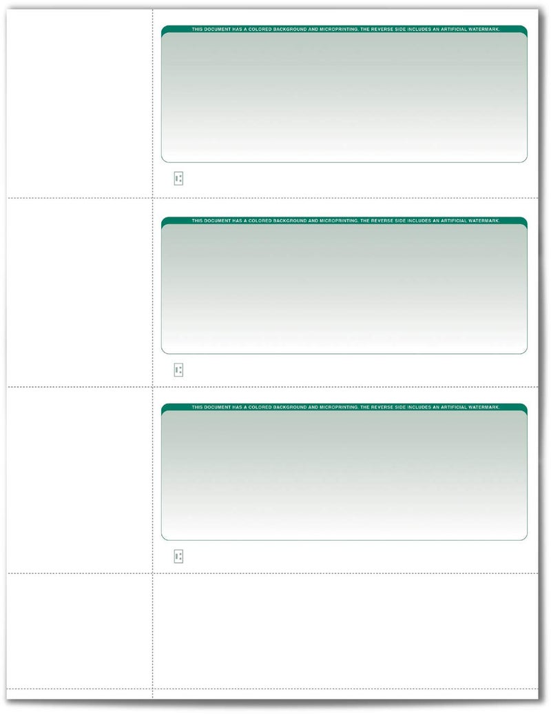 VersaCheck Secure Checks - 750 Blank Business or Personal Wallet Checks - Green Graduated - 250 Sheets Form #3001-3 Per Sheet - Image 2