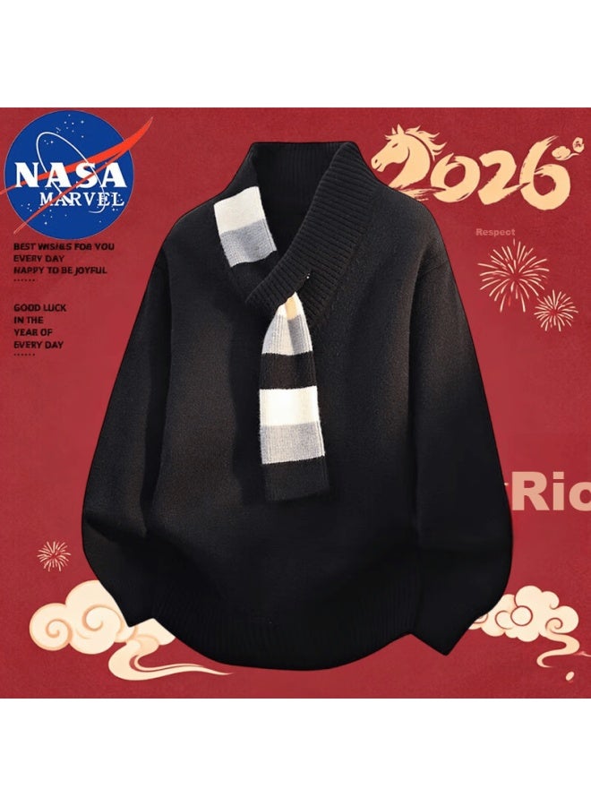 Nasa Marvel Men's Autumn Winter Breathable Skin-friendly Fleece Sweater Casual Knitwear Black L
