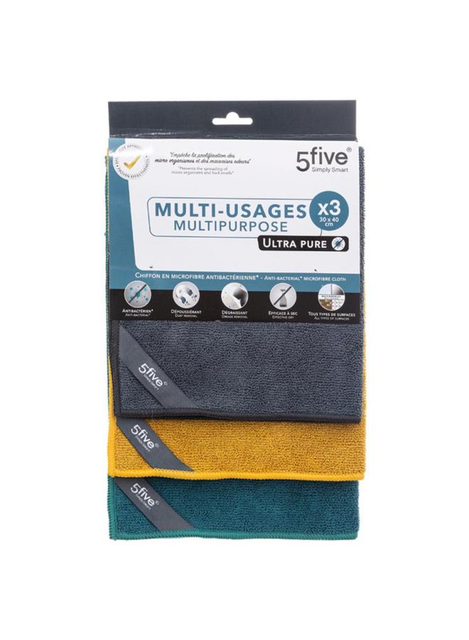 Five Simply Smart 3-Piece Ultra-Pure Multipurpose Antibacterial Microfiber Cloth Set Assorted Color 30 x 40cm 164767 - Image 2
