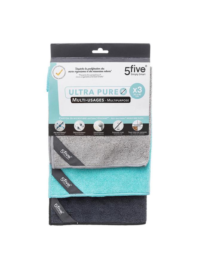 Five Simply Smart 3-Piece Ultra-Pure Multipurpose Antibacterial Microfiber Cloth Set Assorted Color 30 x 40cm 164767 - Image 1