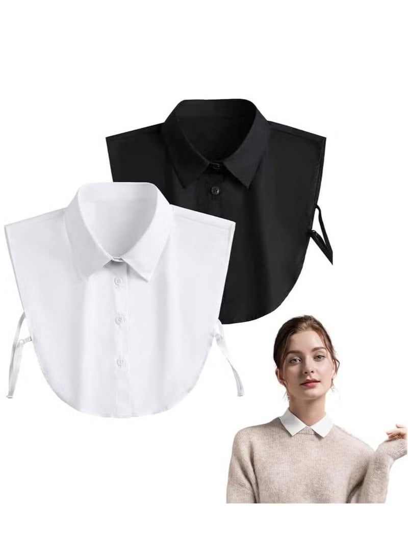 2 PCS Lady's Detachable Fake Collar Fashion Half Shirt Blouse False Collar Creative Lightweight Shirt False Lapel Point Unisex Adjustable Detachable Shirts Mock Blouse False Black and White  - Image 1