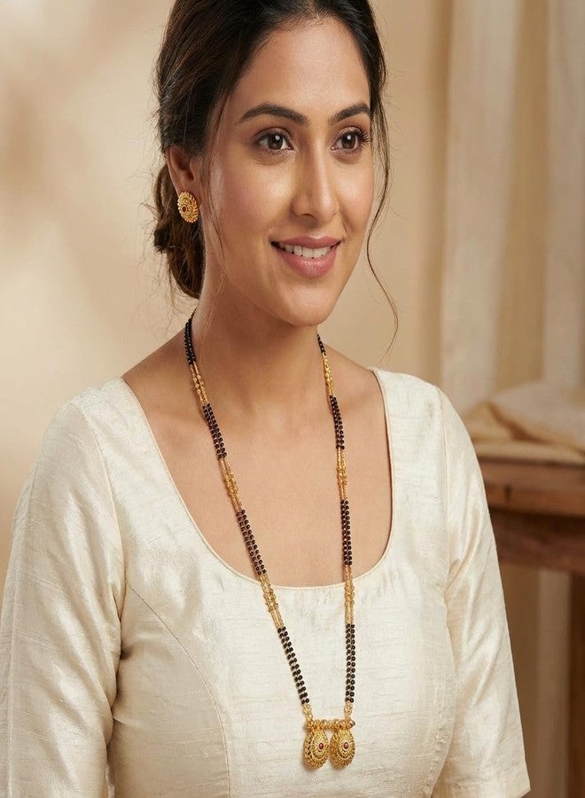 AAIKU Maharashtrian Traditional Gold Plated 1 Gram Black Beads Golden Matt Finishe Patti Style 36 Inch Vati Long Mangalsutra for Women Stylish (30 INCH) - Image 2