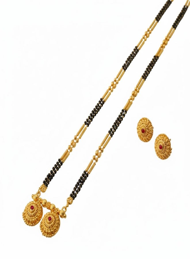 AAIKU Maharashtrian Traditional Gold Plated 1 Gram Black Beads Golden Matt Finishe Patti Style 36 Inch Vati Long Mangalsutra for Women Stylish (30 INCH) - Image 1