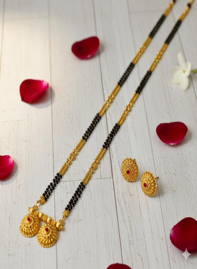 AAIKU Maharashtrian Traditional Gold Plated 1 Gram Black Beads Golden Matt Finishe Patti Style 36 Inch Vati Long Mangalsutra for Women Stylish (30 INCH) - Image 5