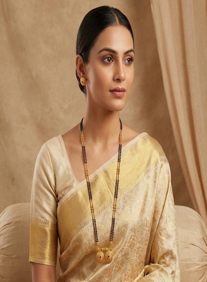 AAIKU Maharashtrian Traditional Gold Plated 1 Gram Black Beads Golden Matt Finishe Patti Style 36 Inch Vati Long Mangalsutra for Women Stylish (30 INCH) - Image 4