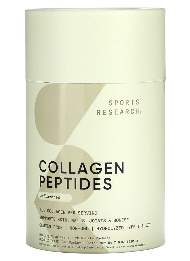 SPORTS RESEARCH Collagen Peptides Unflavored 20 Single Packets 0.39 oz (11 g) Each 