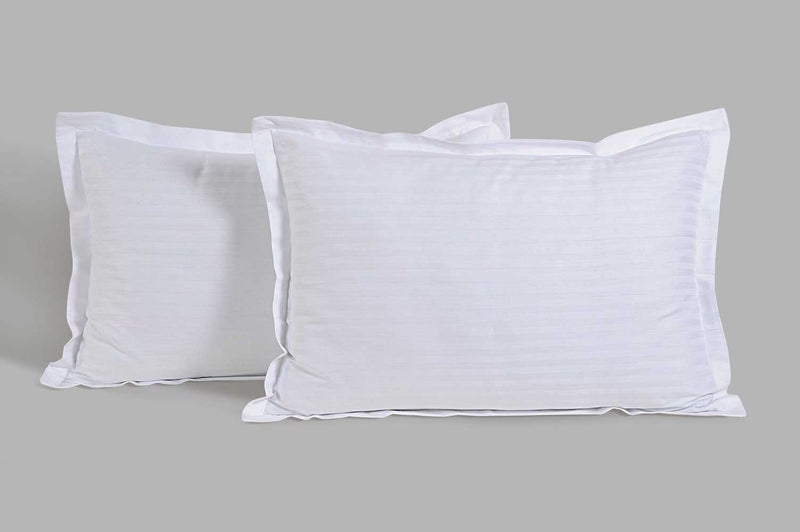 Swayam Set of 2 Cotton Pillow Cover | 18x28 Inch | Soft Breathable Bed Pillow Cover 200TC | Durable & Washable | Striped Print Pillow Cover for Bedroom | Standard Size - White - Image 4