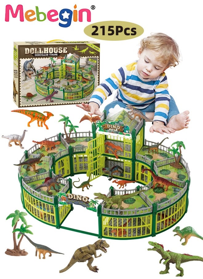 MEBEGIN 215PCS Dinosaur Building Set, Dinosaur Toys Kit with 18 Dinosaur Figures, Creative Dino Park Playset, Dinosaur-themed Dollhouse, DIY Dino Themed Craft Kit, Fun Interactive Toys, Ideal Gift for Kids, 52*40*23cm  - Image 1