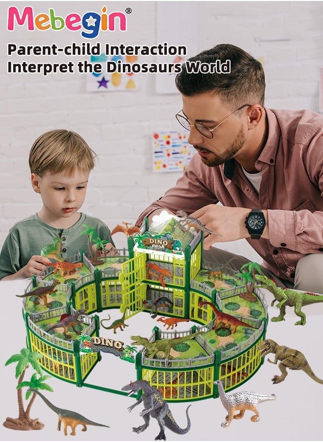 MEBEGIN 215PCS Dinosaur Building Set, Dinosaur Toys Kit with 18 Dinosaur Figures, Creative Dino Park Playset, Dinosaur-themed Dollhouse, DIY Dino Themed Craft Kit, Fun Interactive Toys, Ideal Gift for Kids, 52*40*23cm  - Image 2