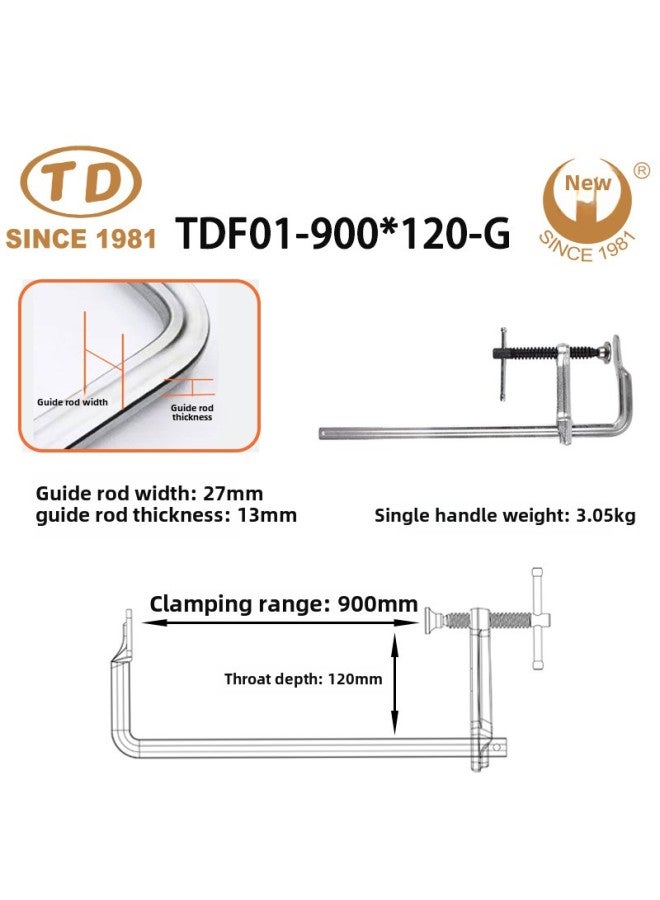 Tian Da Work Woodworking Multi-function Clamp Fixed Heavy Duty T-handle Clamp Tightener Tool-Specification Model:TDF01-900 * 120-G (guide Rod 27*13)  - Image 1