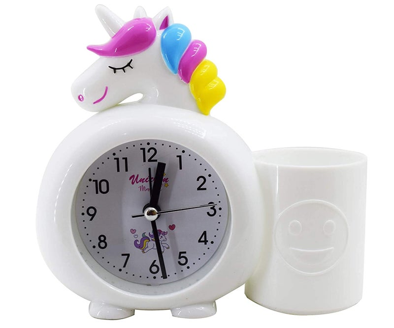 ANG � Unicorn Style Alarm Table Clock with Pen Pencil Stand for Kids Room/Boys/Girls Birthday Return Gifts (White) - Image 1