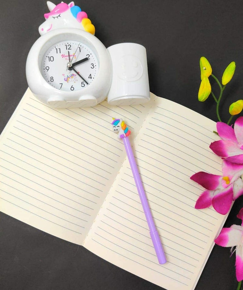 ANG � Unicorn Style Alarm Table Clock with Pen Pencil Stand for Kids Room/Boys/Girls Birthday Return Gifts (White) - Image 3