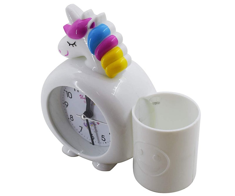 ANG � Unicorn Style Alarm Table Clock with Pen Pencil Stand for Kids Room/Boys/Girls Birthday Return Gifts (White) - Image 2