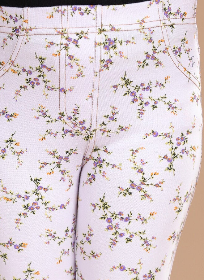 StyleStone Girls White Printed Cotton Jeggings with Elasticated Waistband - Image 5
