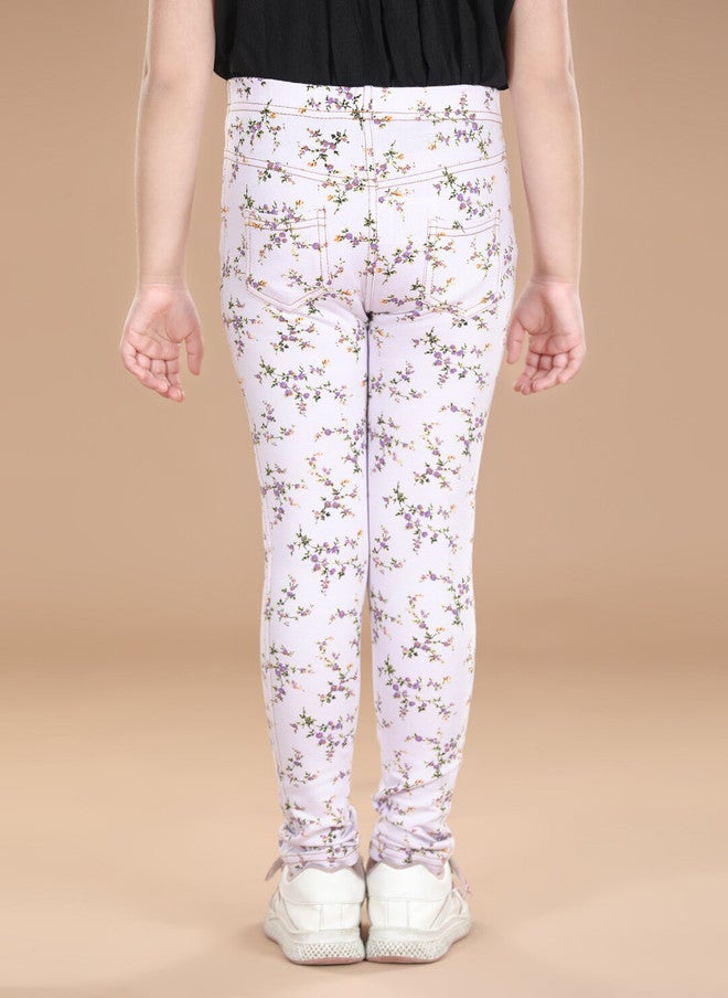 StyleStone Girls White Printed Cotton Jeggings with Elasticated Waistband - Image 3