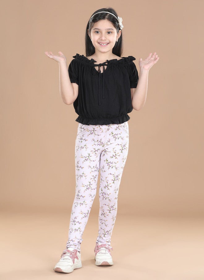 StyleStone Girls White Printed Cotton Jeggings with Elasticated Waistband - Image 4