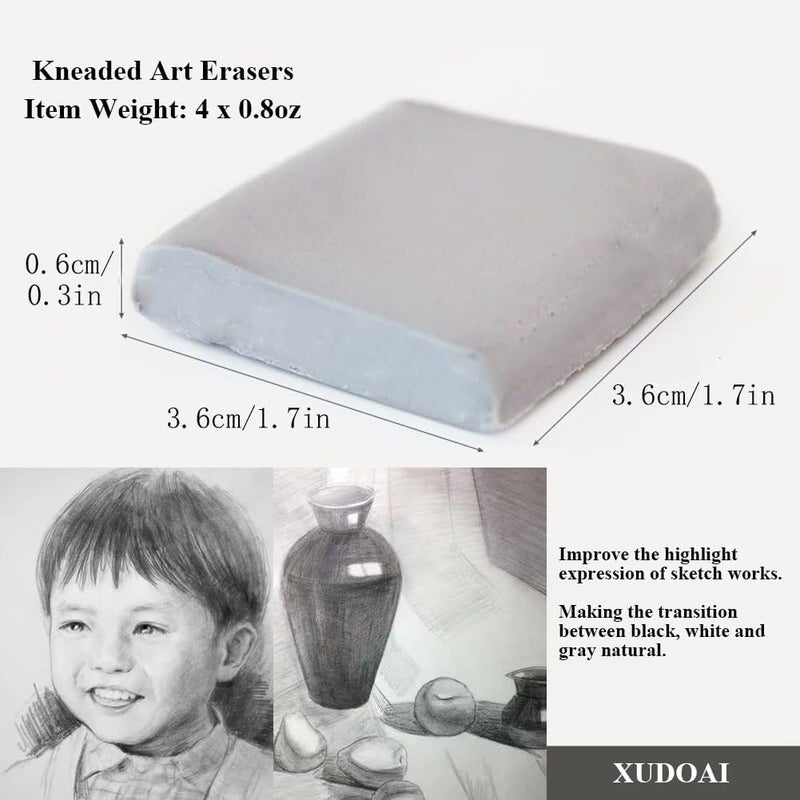 53 Arts 53ARTS ® 4pcs Art Kneaded Eraser, Soft Durable Sketch Putty Rubber, Kneadable Artist Rubber Eraser Set - Image 5