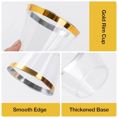 Goodluck 100PCS 9oz Gold Plastic Cups for Party, Disposable Gold Rim Cups, Plastic Cocktail Glasses for Wedding Thanksgiving, Christmas, and Parties - Image 3