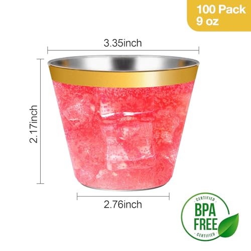 Goodluck 100PCS 9oz Gold Plastic Cups for Party, Disposable Gold Rim Cups, Plastic Cocktail Glasses for Wedding Thanksgiving, Christmas, and Parties - Image 4