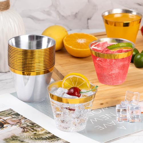 Goodluck 100PCS 9oz Gold Plastic Cups for Party, Disposable Gold Rim Cups, Plastic Cocktail Glasses for Wedding Thanksgiving, Christmas, and Parties - Image 2