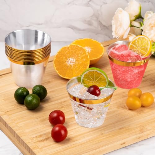 Goodluck 100PCS 9oz Gold Plastic Cups for Party, Disposable Gold Rim Cups, Plastic Cocktail Glasses for Wedding Thanksgiving, Christmas, and Parties - Image 5