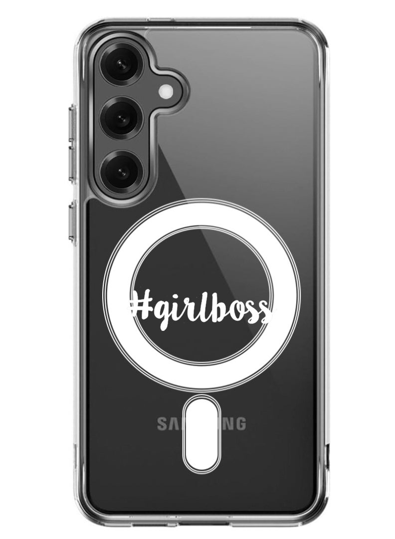 Theodor Magnetic Case for Samsung Galaxy S25 Plus 6.7-inch Compatible with MagSafe Wireless Charging, Shockproof Phone Bumper Cover Girl boss - White - Image 1