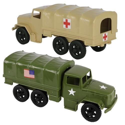 Tim Mee Toy TimMee Plastic Army Men Trucks OD Green Tan M34 Deuce and a Half Cargo Vehicles US Made - Image 1