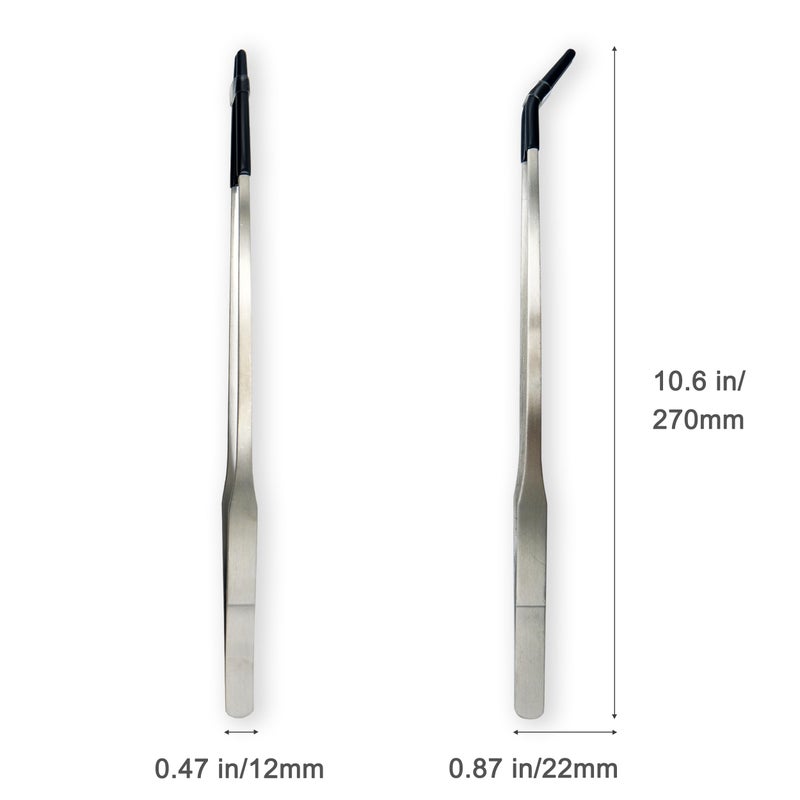 VryaSang VraySang 2 PCS 10.6" Stainless Steel Reptile Feeding Tongs with Rubber Tips, Straight & Curved Tweezers for Bearded Dragon Tank Accessories, Lizard Snake Enclosure, Aquarium Crafts- Terrarium Supplies - Image 3